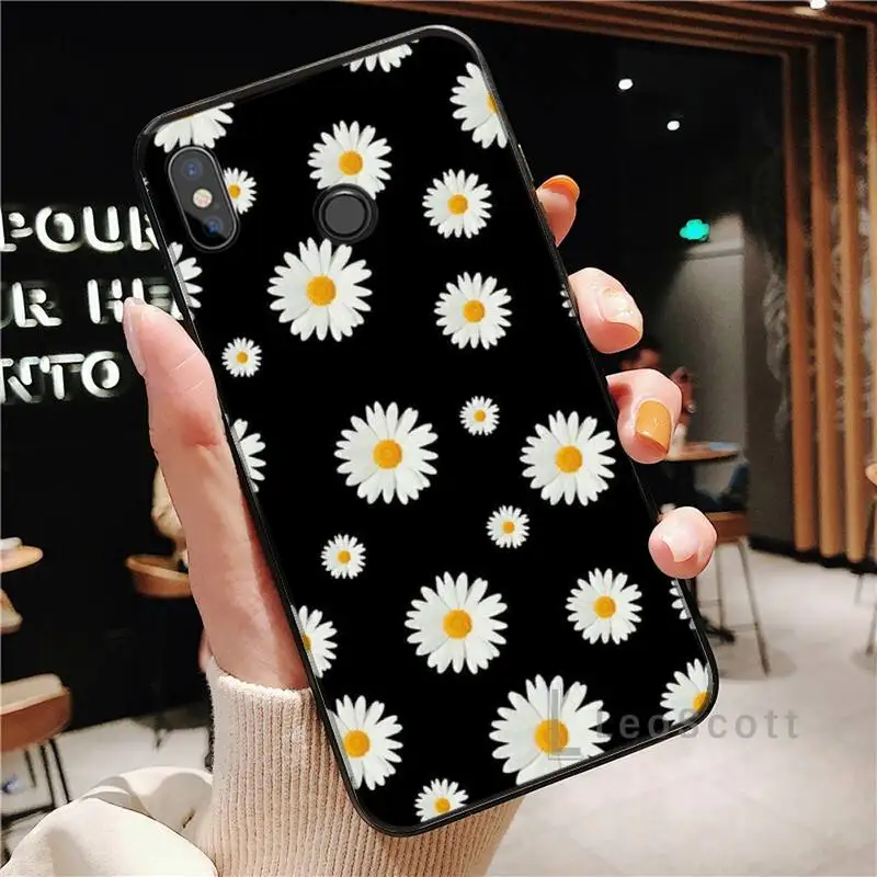 

Black White Flower Daisy Phone Case For Xiaomi Redmi note 4 4X 8T 9 9s 10 K20 K30 cc9 9t pro lite max