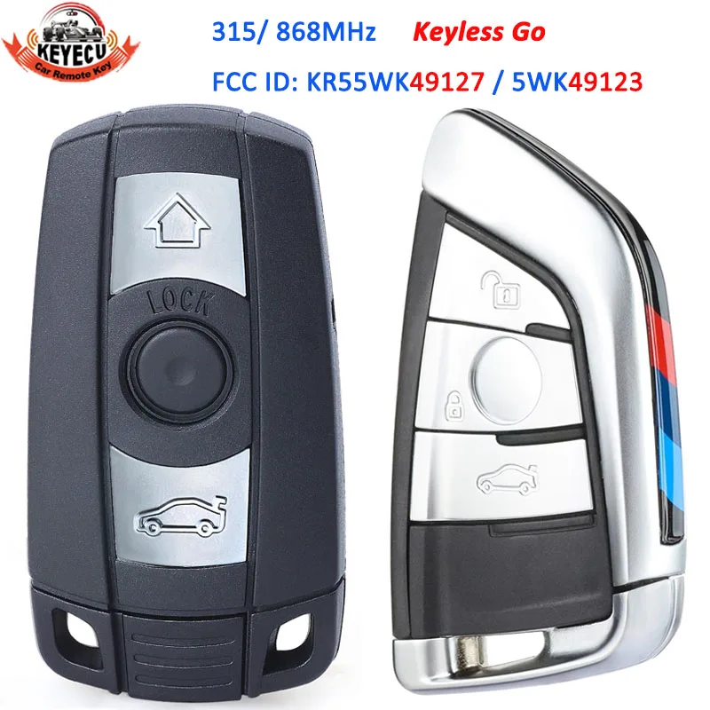 KEYECU 315MHz / 868 MHz PCF7953 Chip CAS3 System Keyless Go Upgraded 3 Button Remote Key Fob for BMW 3/5series X5 X6 KR55WK49123 |