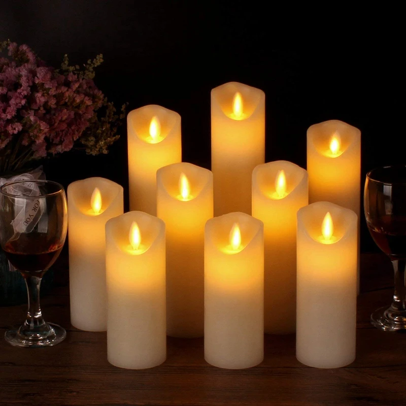 

Flameless Candles Battery Operated Candles 4 Inch 5 Inch 6 Inch 7 Inch 8 Inch 9 Inch Set Of 9 Ivory Real Wax Pillar LED Candles
