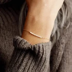 Женский минималистичный браслет из нержавеющей стали, браслет-цепочка с имитацией жемчуга и бусинами, Женский изящный браслет, ювелирные изделия, браслеты на руку
