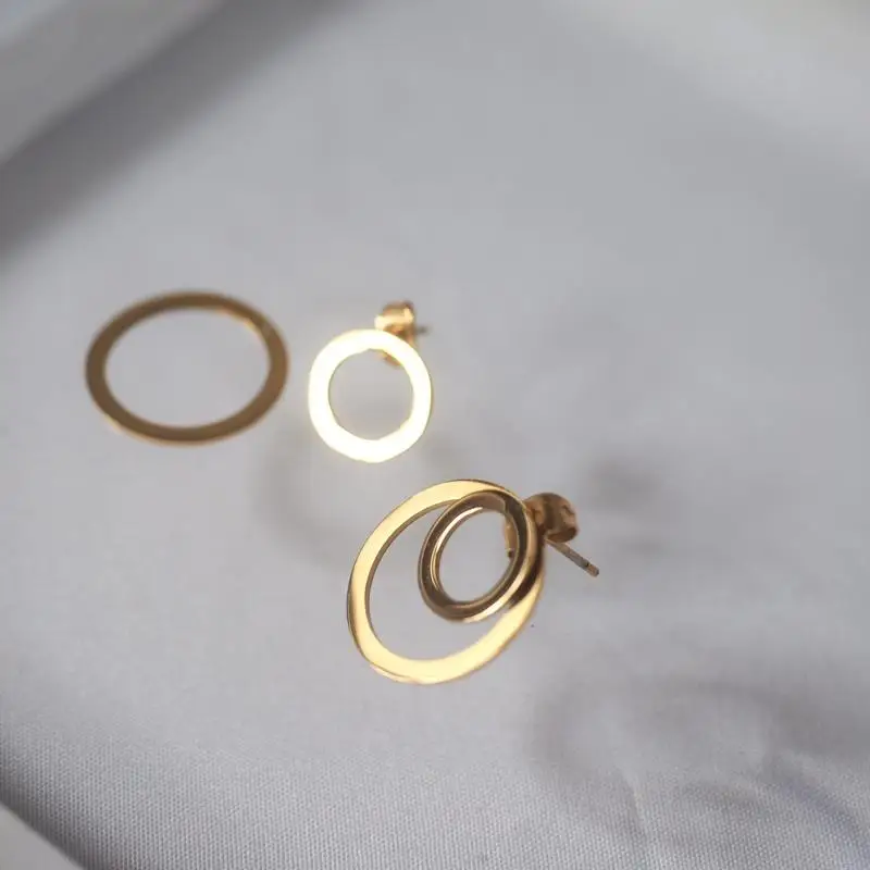 

Trendy Geometric Square Round Rear Hanging Style Earrings 18K Gold-plated Titanium Steel Gold Color Jewelry For Women