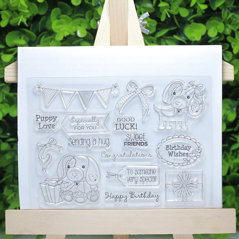 

Puppy love good luck friend день рождения прозрачные штампы для Scrapbooking/изготовление карт/штамп набор канцелярские изделия для декорации