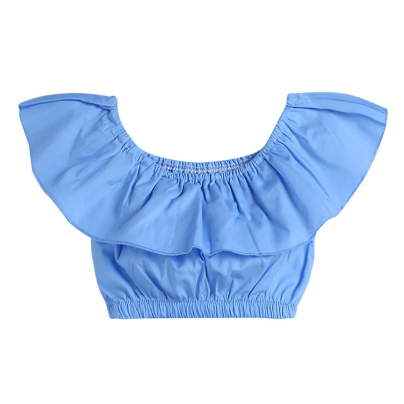 Комплект одежды для маленьких девочек летняя новая синяя рубашка с оборками +