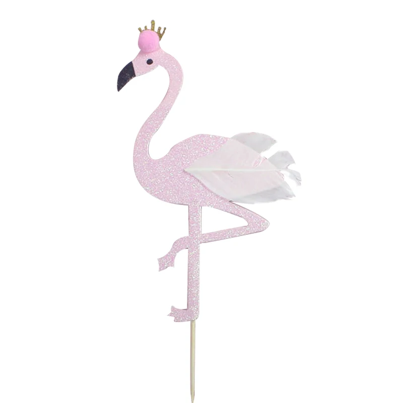 Flamingo Фламинго зеленый лист Топпер для торта «С Днем Рождения» украшения для кексов день рождения выпечка украшения детский душ Свадебные украшения - Цвет: Flamingo
