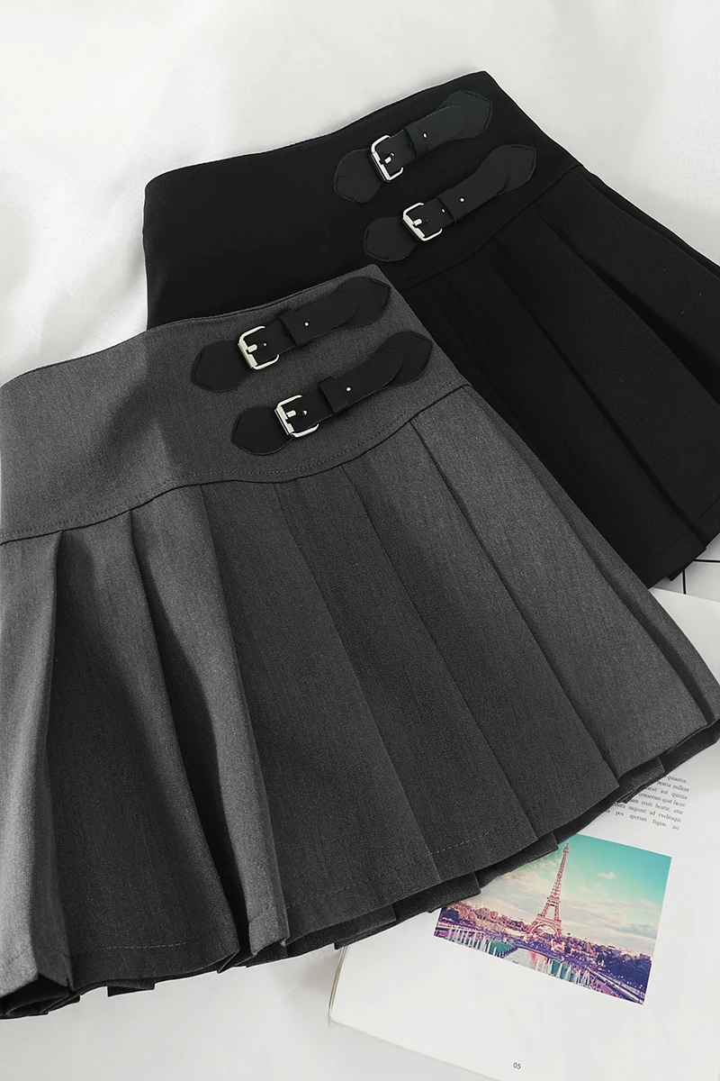 

Skirts Pleated Mini Skirts Grey A-line Mini Wide Leg Harajuku Skirts 2021 Skirts For Women Mini Skirt
