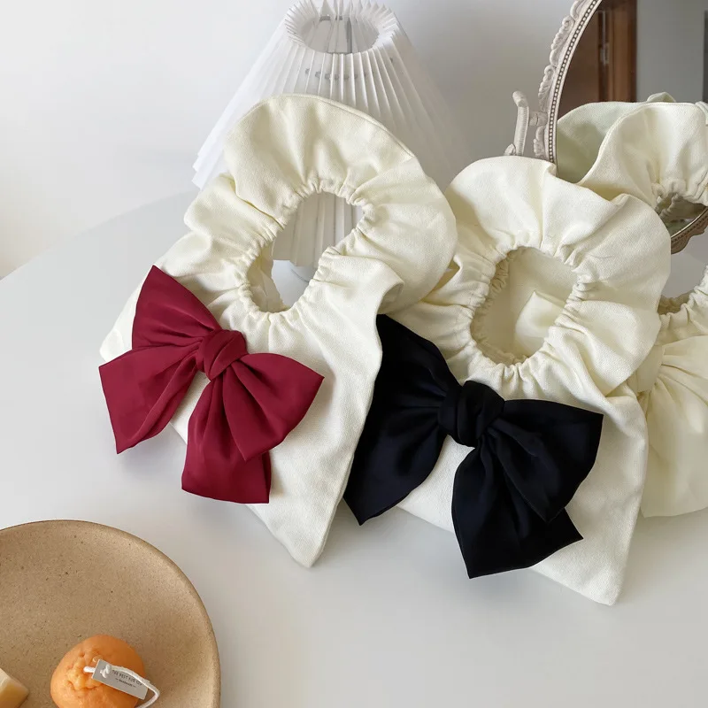 

Retro Bowknot Mini Pouch for Women Pleated Lace Ladies Wrist Bags Vintage Female Portable Picnic Clutch Purse Shopping Handbags