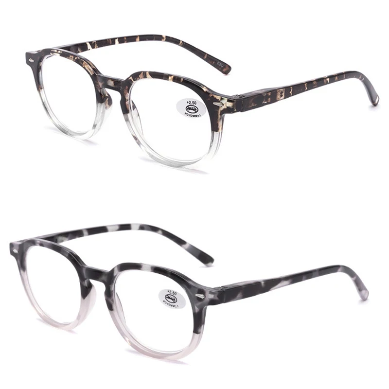 

2Pcs Fashion Round Reading Glasses Ultralight Presbyopic Eyewear Flexible Leopard Magnifier +100 +150 +200 +250 +300 +350