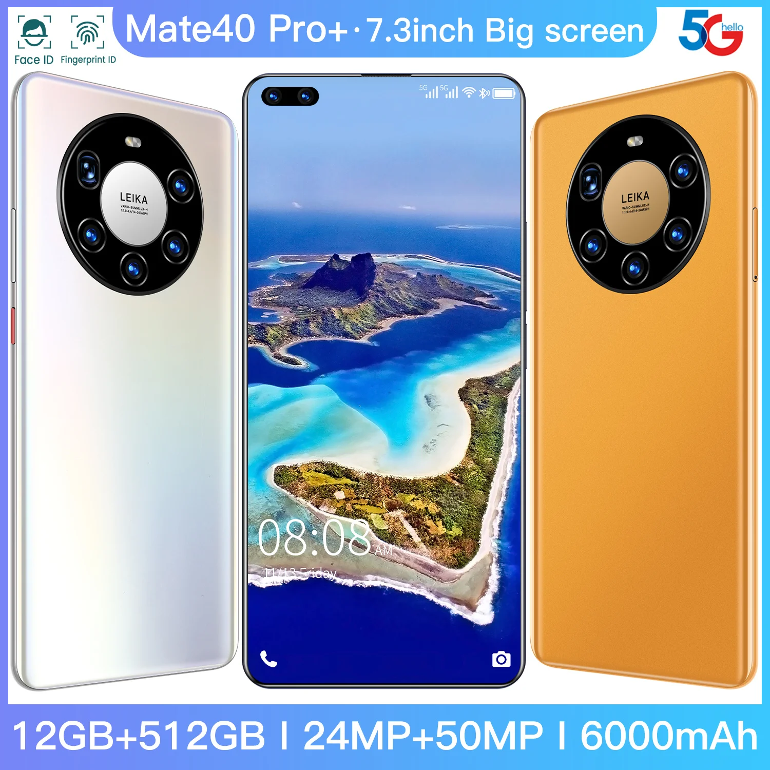 

Global Version Mate40 Pro+ 7.3" Android Cellphone 5G LTE Bands MTK6889 Face ID 6000mAh 12GB RAM 512GB ROM Dual SIM Smartphones
