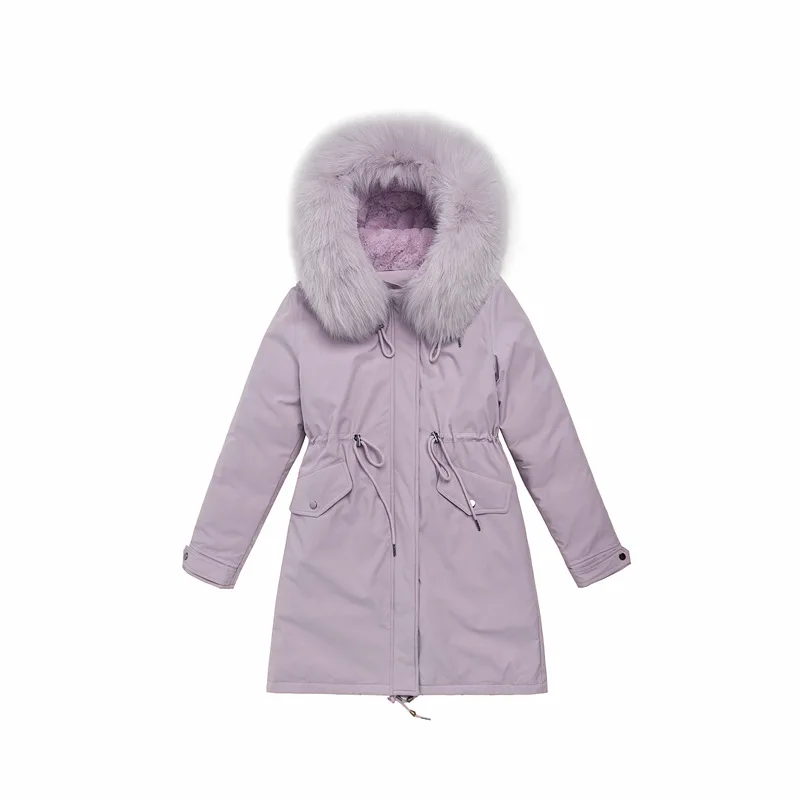 Зима 2020 корейский большой меховой воротник средней длины парки Женское пальто из