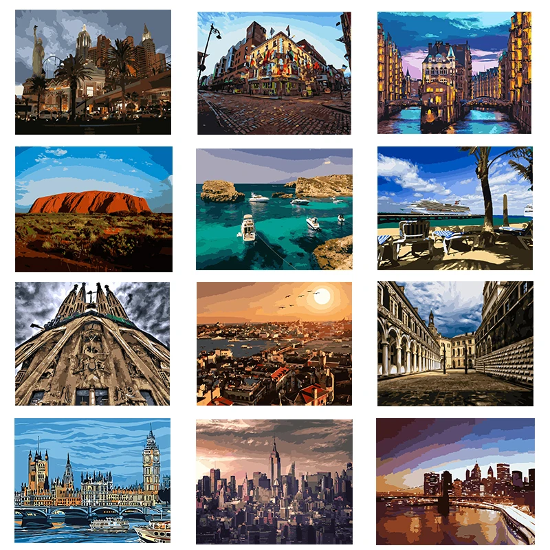 

ROYALDREAM архитектурные DIY картина маслом по номерам холст Painitng дома настенные картины Раскраска по номерам для домашнего декора