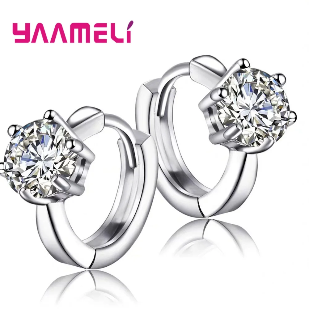 Женские серьги из серебра 925 пробы с блестящим кристаллом|Серьги-кольца| |