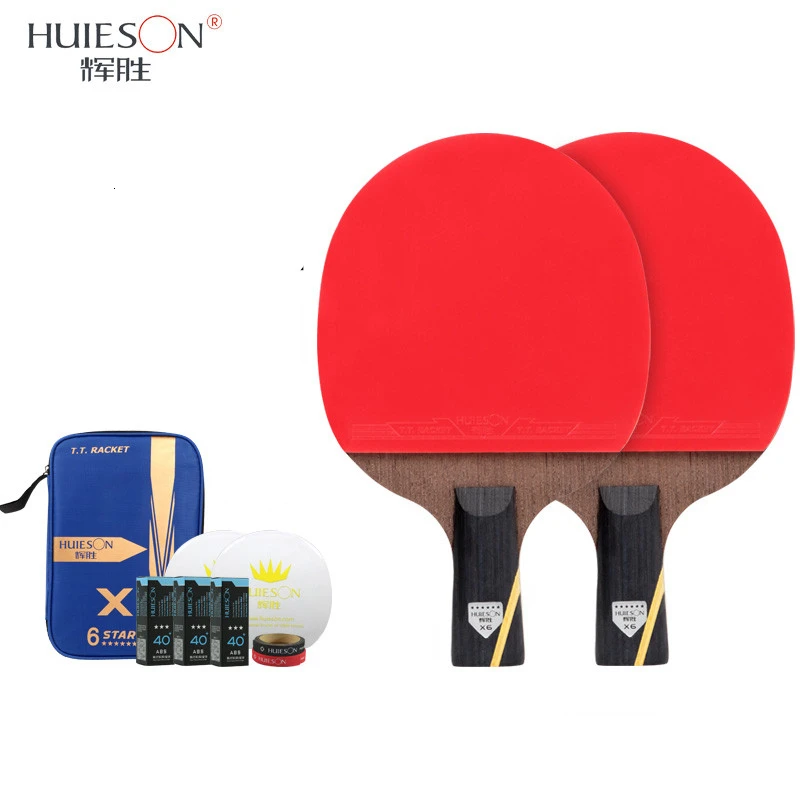 2CS with Accessory Huieson, новинка, 6 звезд, набор ракеток для настольного тенниса, лезвие из углеродного волокна, ракетка для пинг-понга, Летучая мышь с чехлом, аксессуары для настольного тенниса, мячи - Цвет: 2CS with Accessory