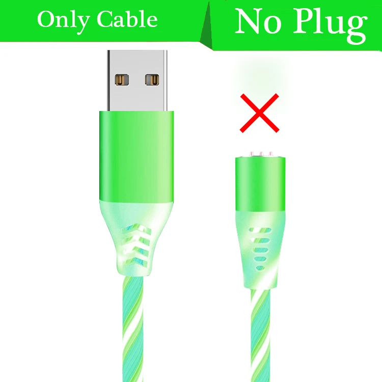 2.4A светодиодный легкий магнит type C Micro USB кабель для Xiaomi huawei Iphone Магнитный кабель для быстрой зарядки шнур для зарядного устройства USB C кабель для передачи данных - Цвет: No plug only cable