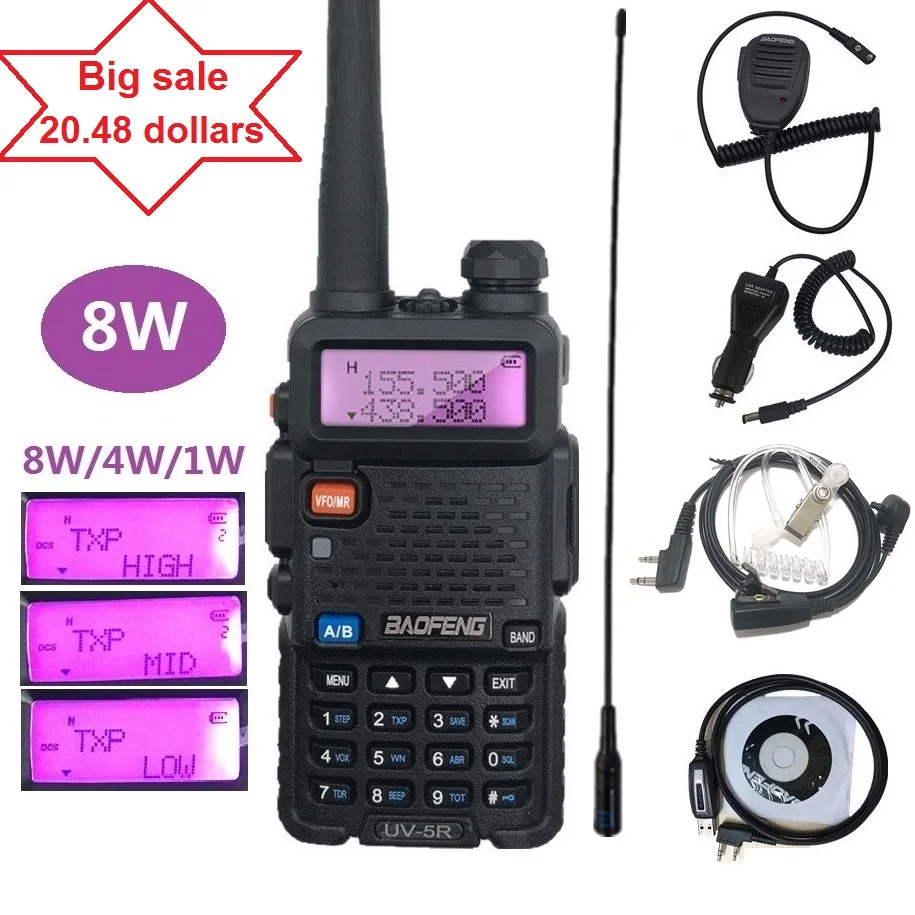 BAOFENG UV-5R 8 Вт рация VHF UHF Любительская Ham CB радиостанция HF трансивер PMR446 охотничий радиоприемник Amador сканер VOX UV 5R