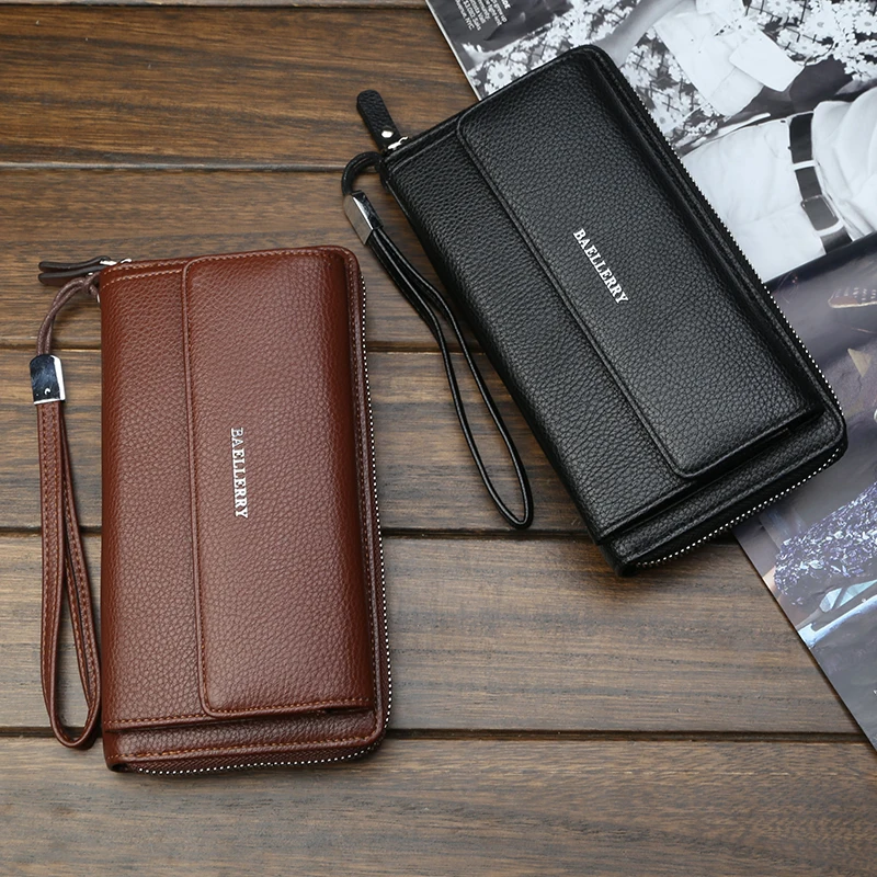Лидер продаж Новинка для мужчин PU длинный мужской бумажник с двумя отделениями