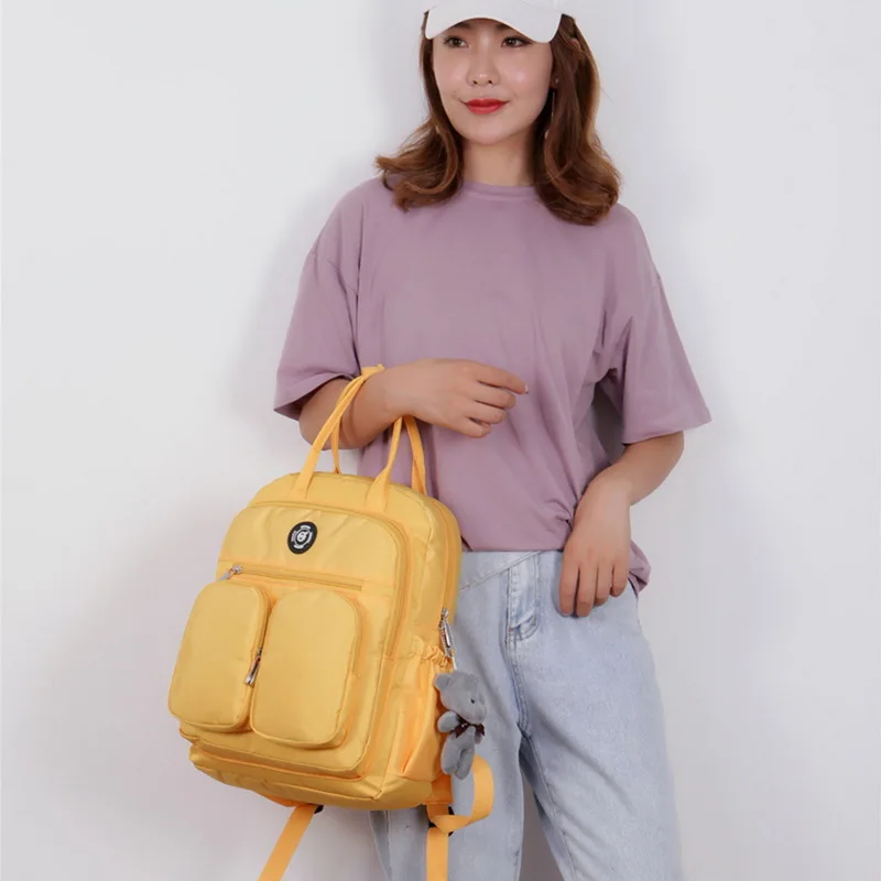 Модный женский рюкзак mochilas, водонепроницаемый нейлон, мягкая ручка, Одноцветный, много карманов, Mochila Feminina Sac A Dos, школьные сумки