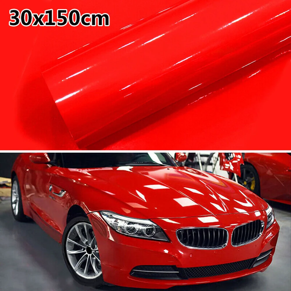 

NEW 1PC Super Gloss Red Vinyl Film Car Wraps Auto Glossy Red Foil Car Wrap Film Vehicle Sticker 30 X 152cm Exterior Accessories