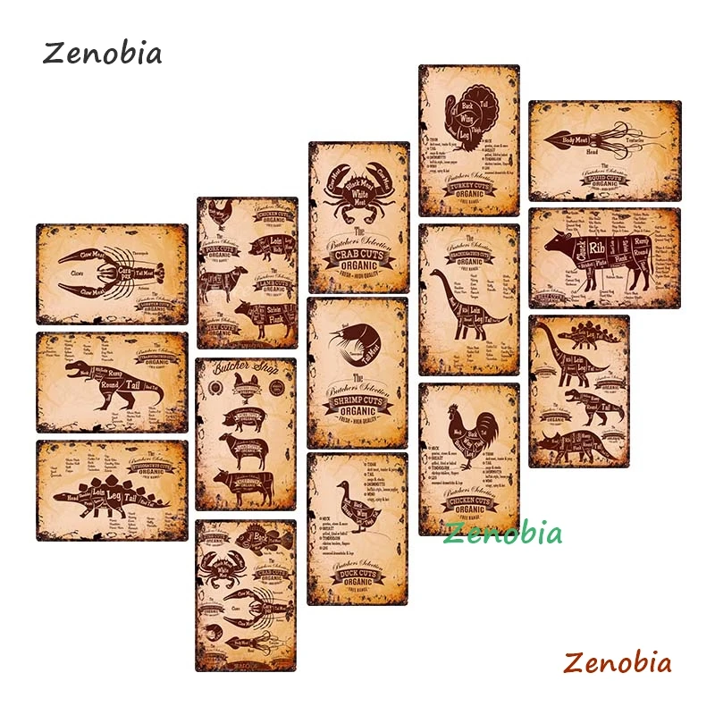 Винтажный металлический знак для мясника, ручная роспись размером 20x30 см