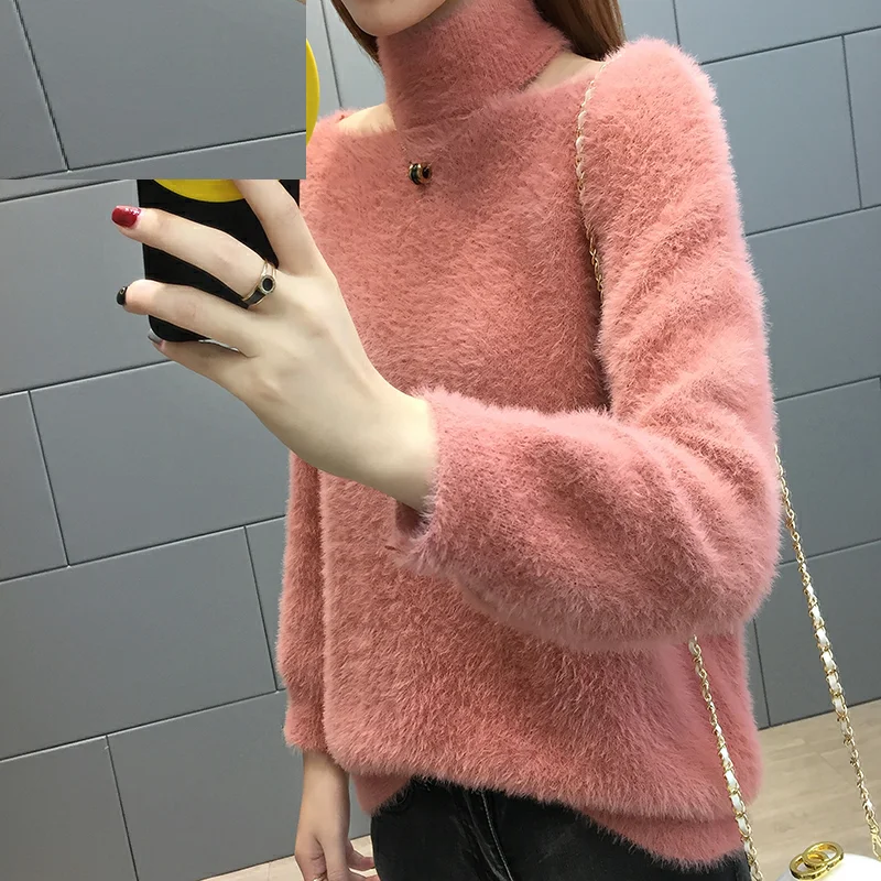 

Uneven 2020 Fashion Short Water Velvet Sweater Women's Head Autumn And Winter New Long-Sleeved Strapless Mohair Sweater Sweater
