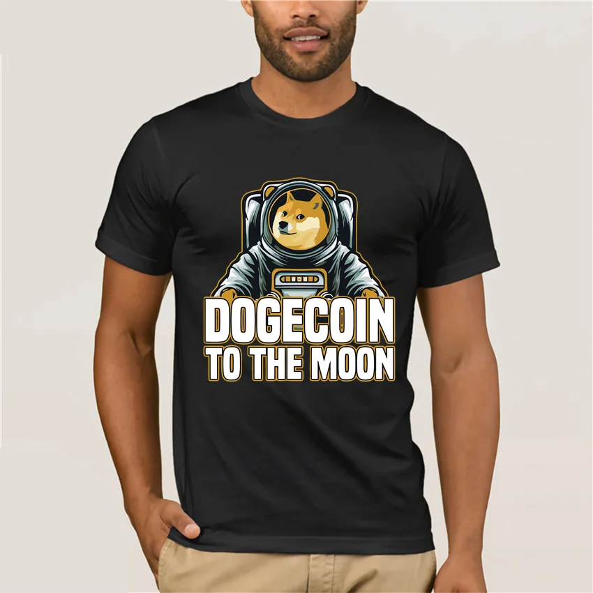 

Классическая графическая футболка Dogecoin To The Moon, хлопковые футболки с коротким рукавом и круглым вырезом, забавная одежда, подарочные футбол...