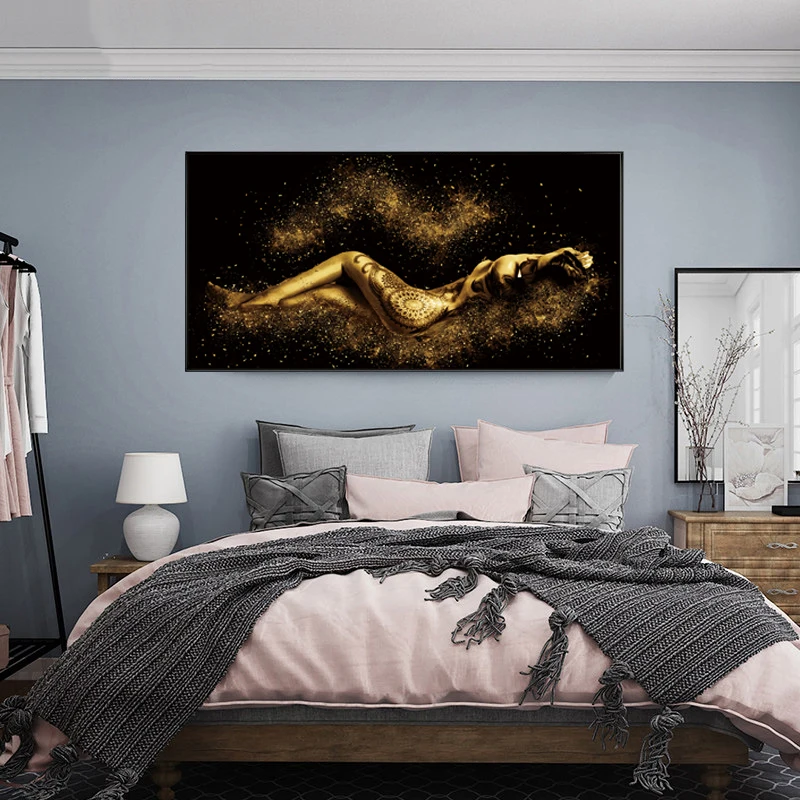 

Mysterious Woman Posters And Prints Sexy Nude Girls Body Canvas Painting On Wall Art Black And Gold Picture For Livingroom Decor