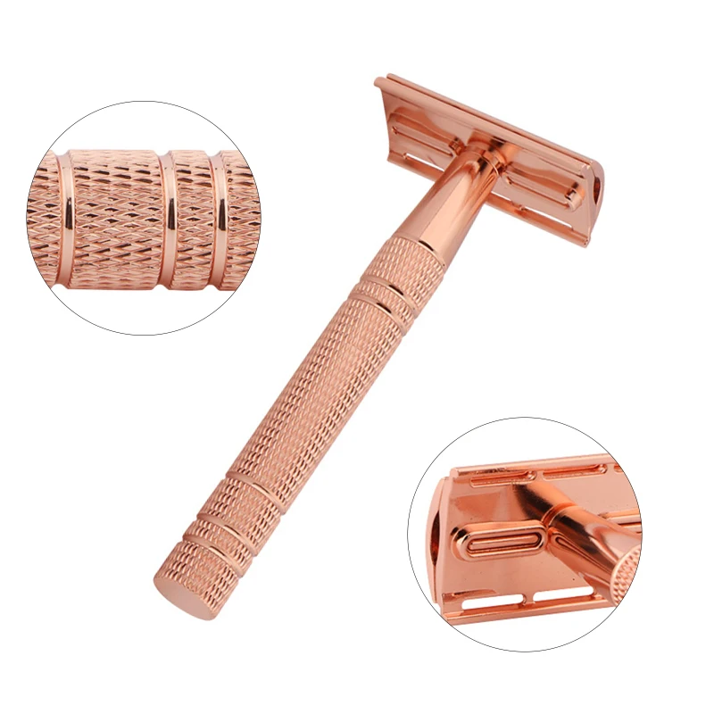 

Double Edge Razor 5 Blades And 1 Brush Metal Single Blade Razor Wet Shaving Tool Fits All Double Edge Blades Handle Shaver