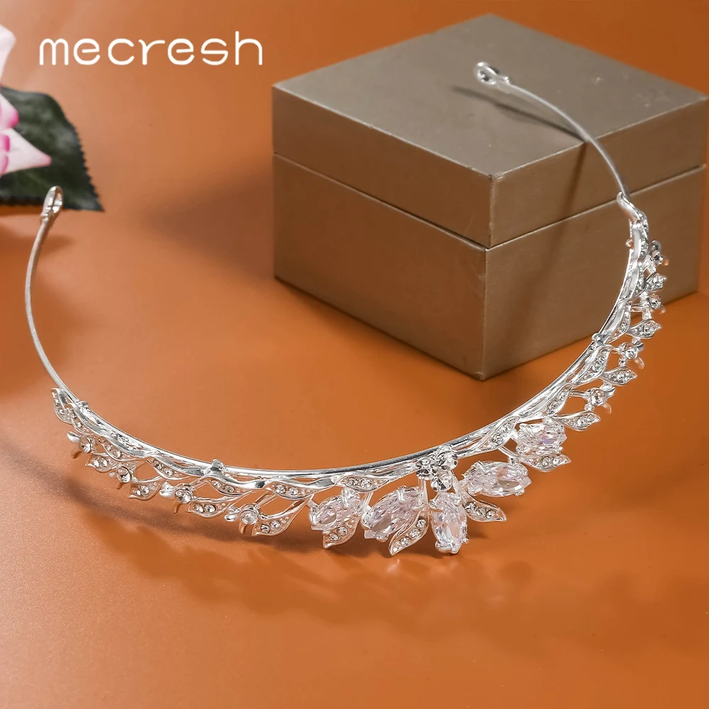 Mecresh Wedding Tiaras and Crowns Women Prom Hair Ornaments Zircon Pageant Bridal Accessories Leaves Headband HG241 | Украшения и
