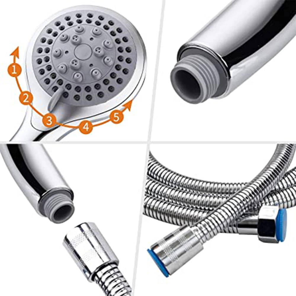 買取 ハンドヘルドシャワーヘッド加圧シャワーノズル節水5スプレー設定マッサージスパバスタブシャワーヘッドと1.5mホース