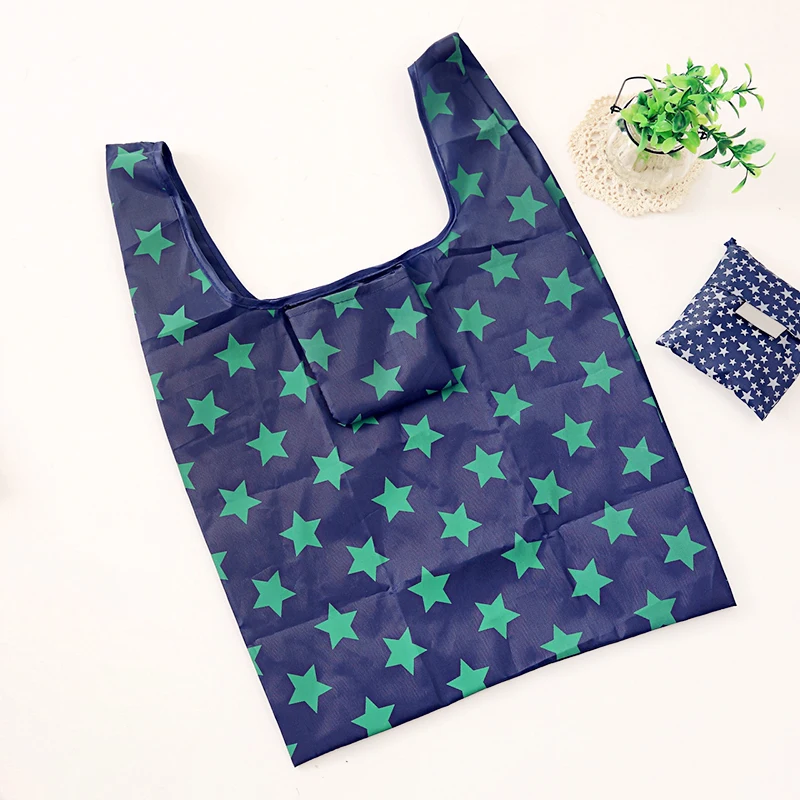 

5Pcs Fashion Printing Foldable Green Shopping Bag Supermarket Folding Bag Convenient Tote Bag Large Capacity Storage Bag