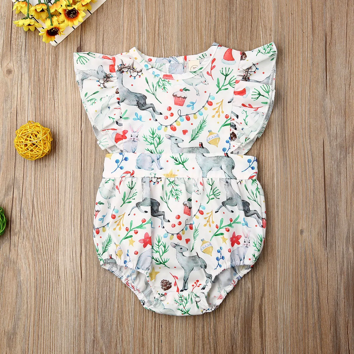 Christmas Kids Baby Girls Clothes Sister Matching Deer Print Flowers Romper Dress Outfits | Мать и ребенок