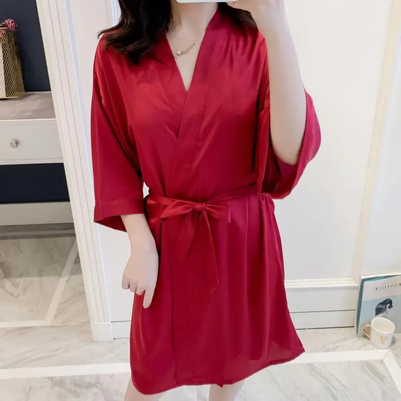 

Burgundy Satin Bride Bridesmaid Wedding Robe Nightwear Women Kimono Bathrobe Gown Sleepwear Nightdress Sexy Intimate Lingerie