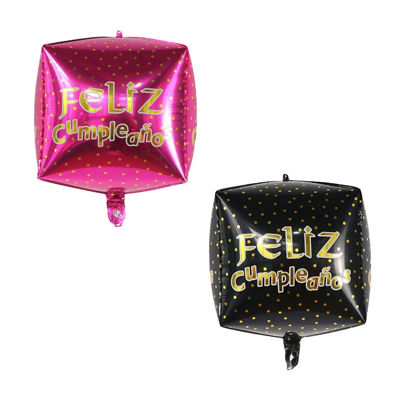 

10/20/50Pcs 4D Spanish Birth Day Balloon 22Inch Six-sided Cube feliz cumpleaños Globo Birthday Party Decorations Baby Shower Toy