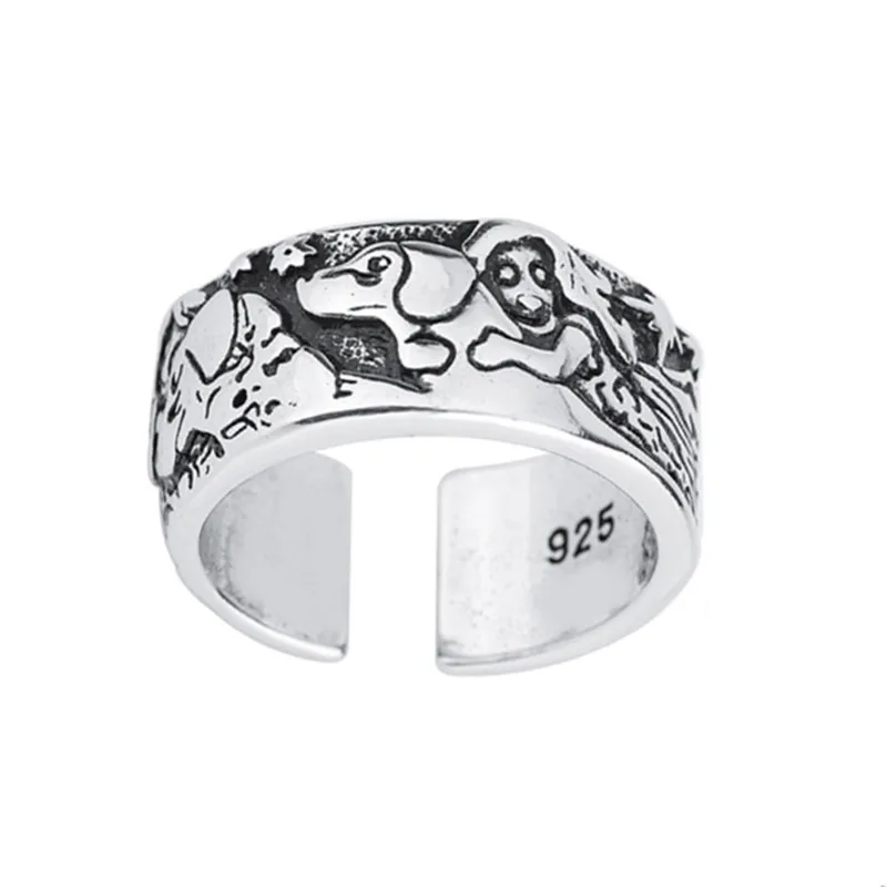 

Cartoon Simple Dog Figure Ring Retro Silver Plated Opening Ring Personality Mermaid Ring Elegant Girl Beach Party Jewelry