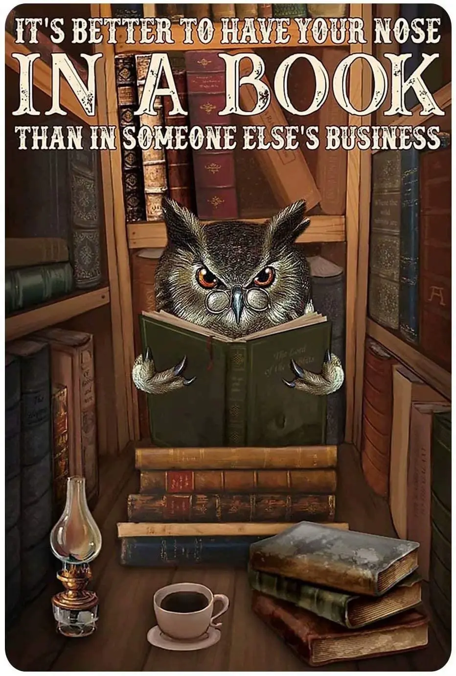 

Metal tin Sign-owl Reading Corner, Cafe Living Room Bedroom Garage Porch Art Wall Decoration Plaque Poster.