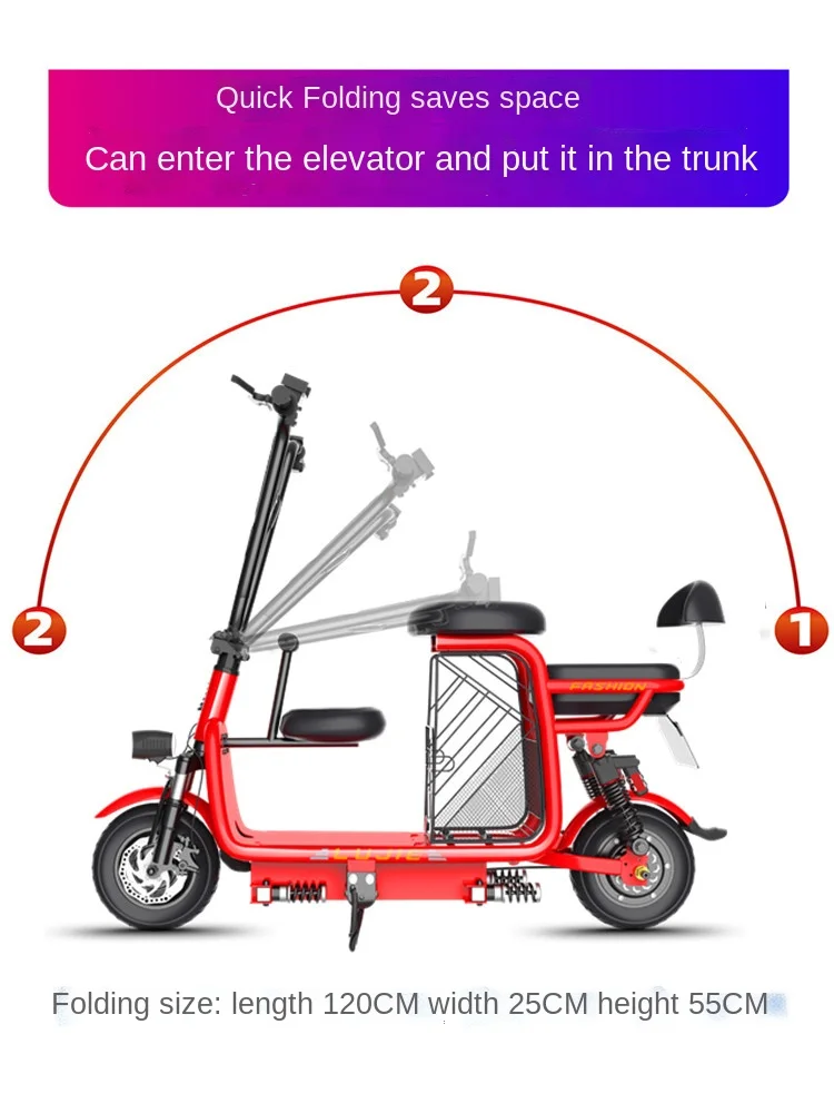 

YY Adult Lady Folding Mini Small Parent-Child with Baby Pet Scooter Battery Car