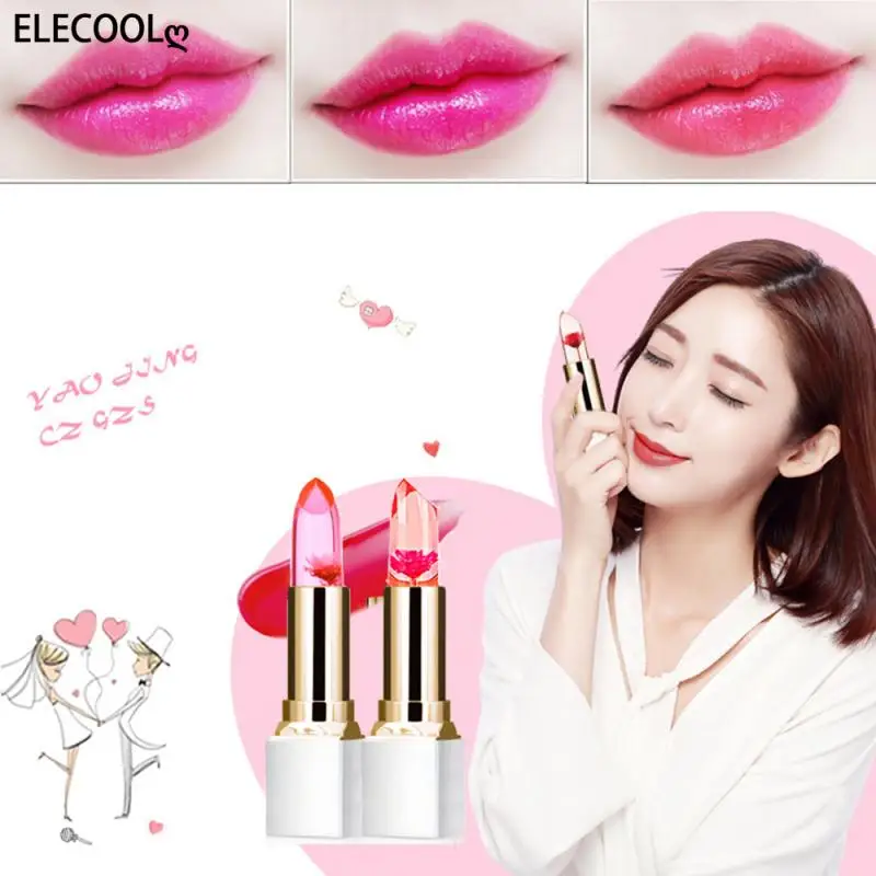 

ELECOOL Moisturizer Lipgloss Transparent Jelly Flower Lipstick Temperature Color Change Waterproof Lip Balm Cosmetic Makeup Tool
