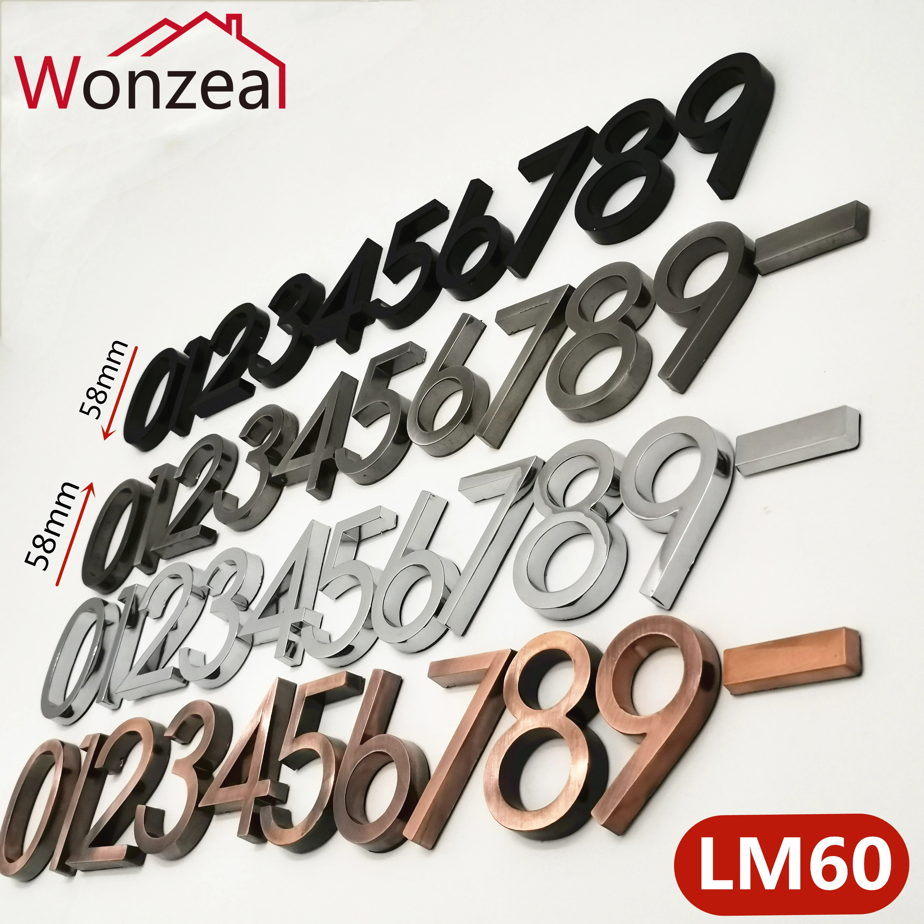 

58mm Modern Door Plate Plaque Number House Hotel Door Address Digits Sticker Plate Sign ABS plastic 012345678-9