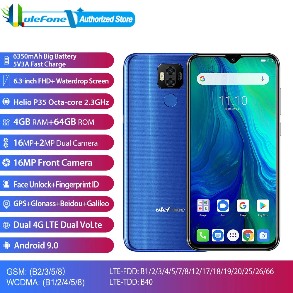 Сканер отпечатков пальцев лица разблокировка Ulefone Power 6 Android 9 0 Восьмиядерный 3
