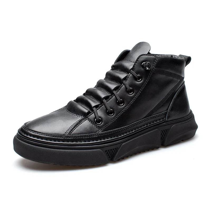 Мужские высокие кроссовки на толстой подошве черные повседневные Нескользящие