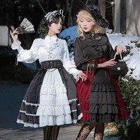 2021 new lolita skirt girls sweet a line lace hem ribbons bows multi layered ruffles teens women cosplay spring autumn winter