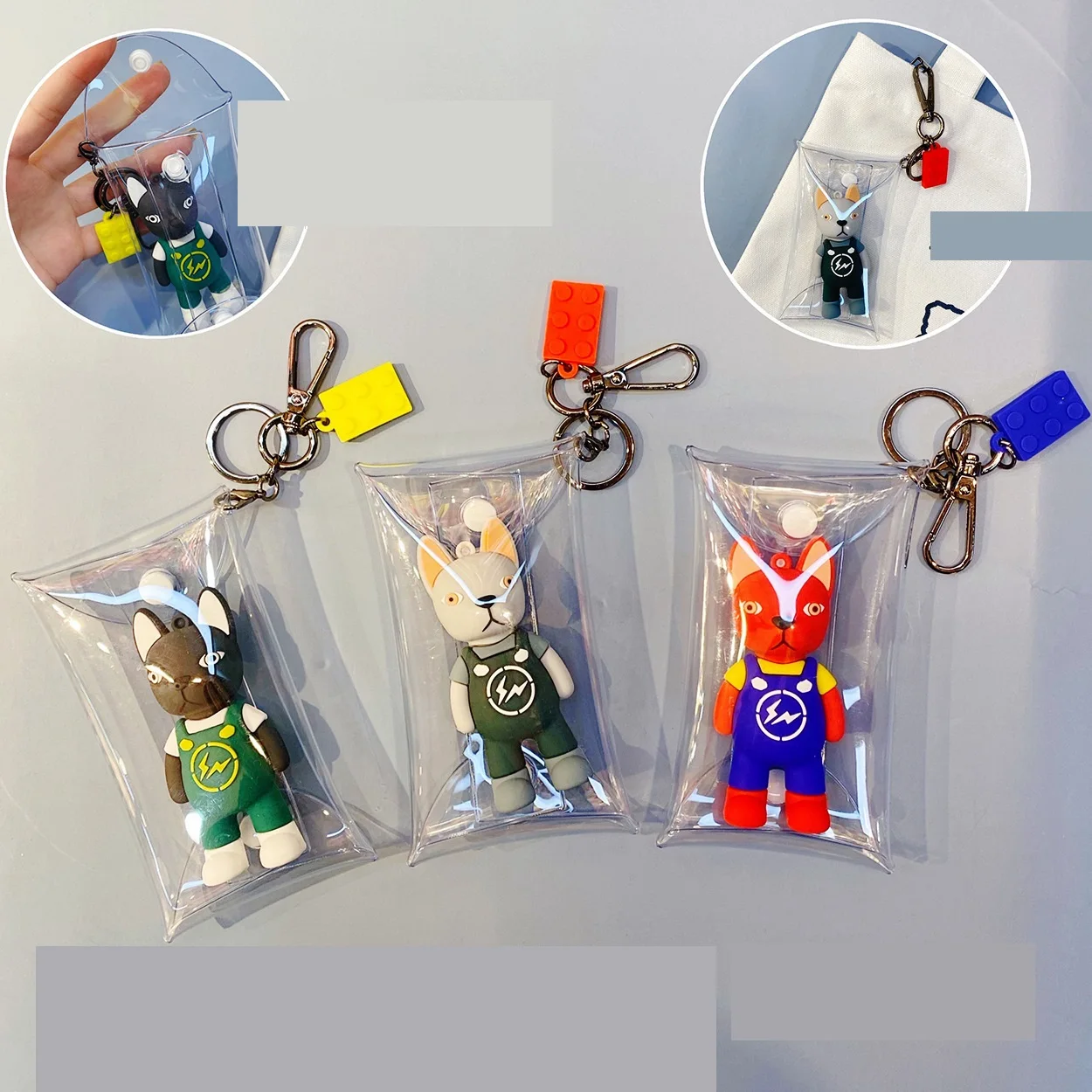 

2021Fashion French Bulldog Key Chains For Women Bag Pendant Transparent Colorful Dog Keychain Men Car Keyrings Christmas Gift