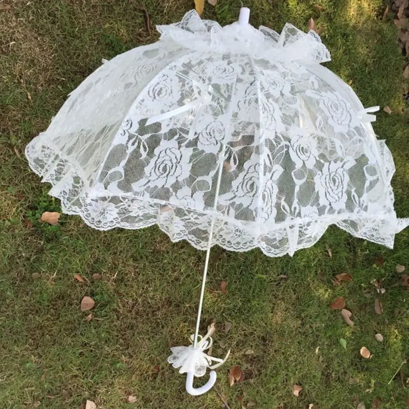 

Bridal Lace Hollow Umbrella Wedding Decoration Photo Props Rose Long Handle Umbrellas