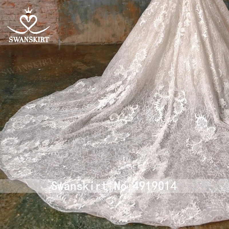 Swanskirt, сексуальное бальное платье с длинным рукавом, свадебное платье,, винтажное, с глубоким вырезом, с аппликацией, принцесса, свадебное платье, Robe De Mariage N105