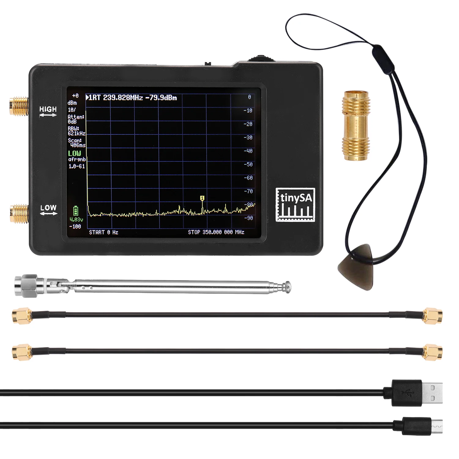 

tinySA Handheld Two Inputs Tiny Spectrum Analyzer 2.8 Inch Touching Display Screen Spectrum Analyzers 100KHz-350MHz