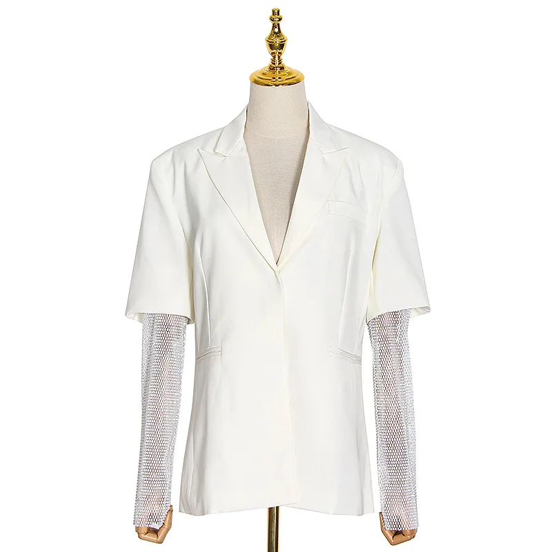 

Model Style White Blazers 2021 New Fashion Hollow Light Diamond Long-Sleeved Panel Blazer Loose Elegant Blazers for Women