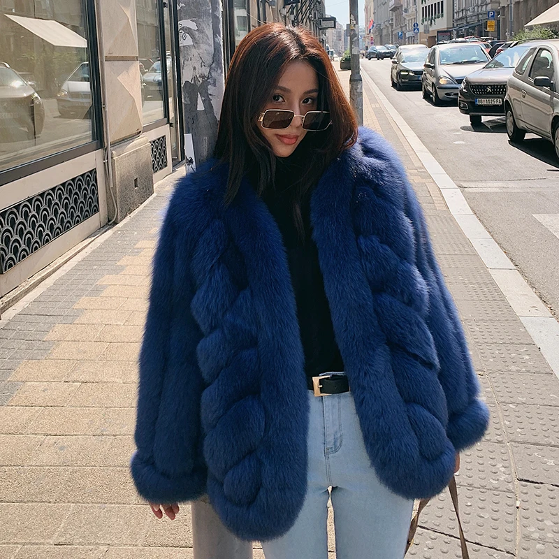 Women Real Fox Fur Jacket Medium Length 2022 Winter New Whole Skin Genuine Fox Fur Coats Female Outwear Fashion Fur Overcoats