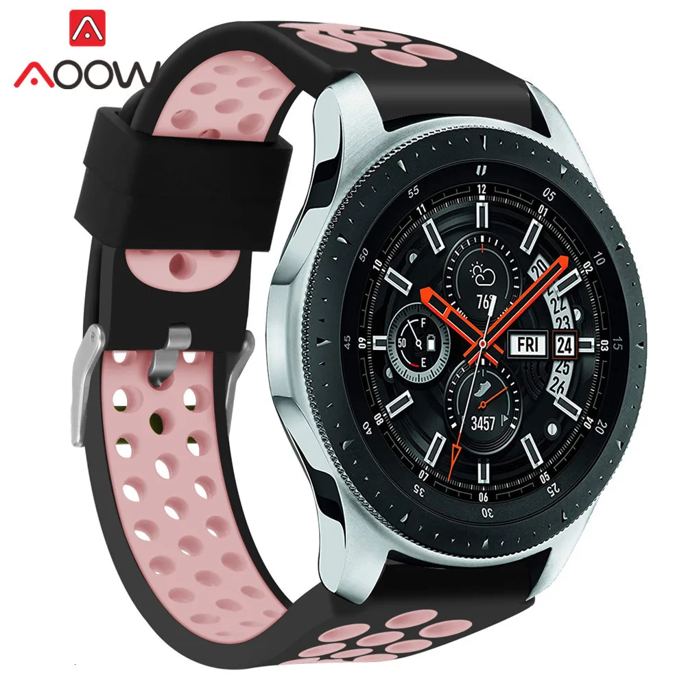 22 мм силиконовый ремешок для часов samsung Galaxy Watch 46 мм версия отверстия резиновый сменный Браслет ремешок для SM-R800 серебристый