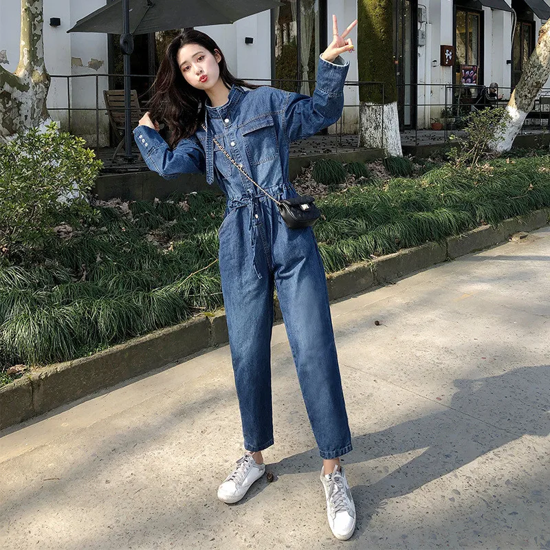 Женский джинсовый комбинезон повседневные цельные комбинезоны с длинными