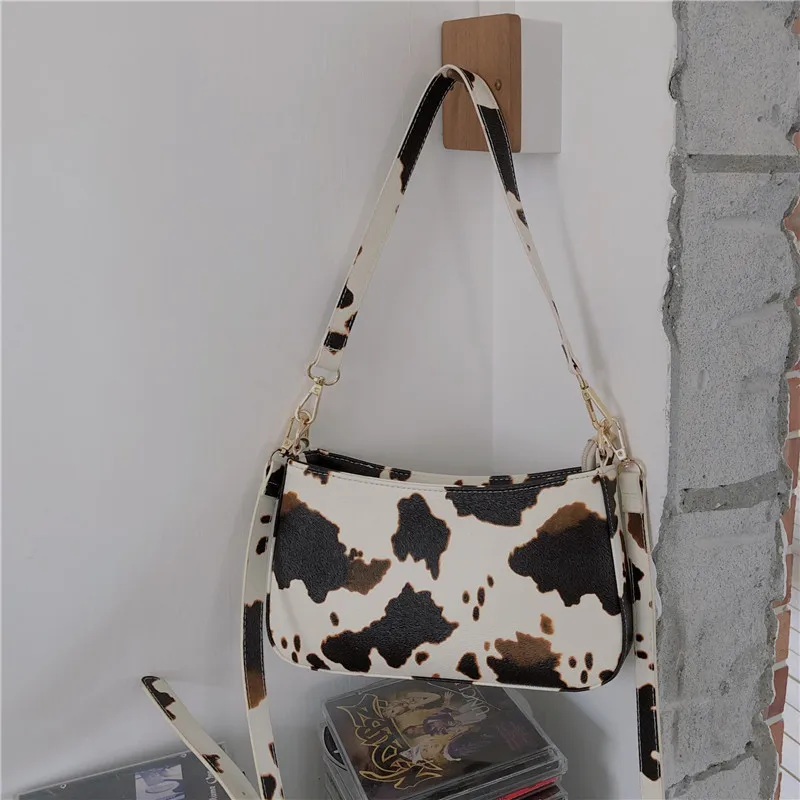 

All Match Women Messenger Bag Ladies Fashion Cute Cow Pattern Baguette Handbags Vintage PU Leather Female Armpit Shoulder Bag