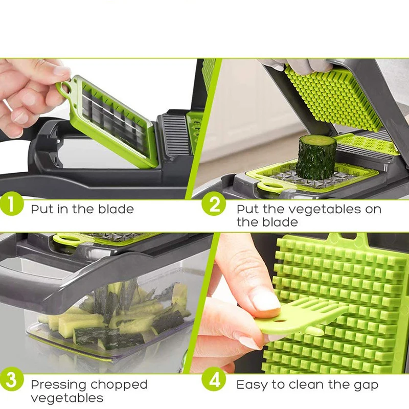 

8In1Gadgets Kitchen Accessories Multifunctional Vegetable Cutter Fruit Slicer Grater Shredders Drain Basket Dicing Blades Slicer